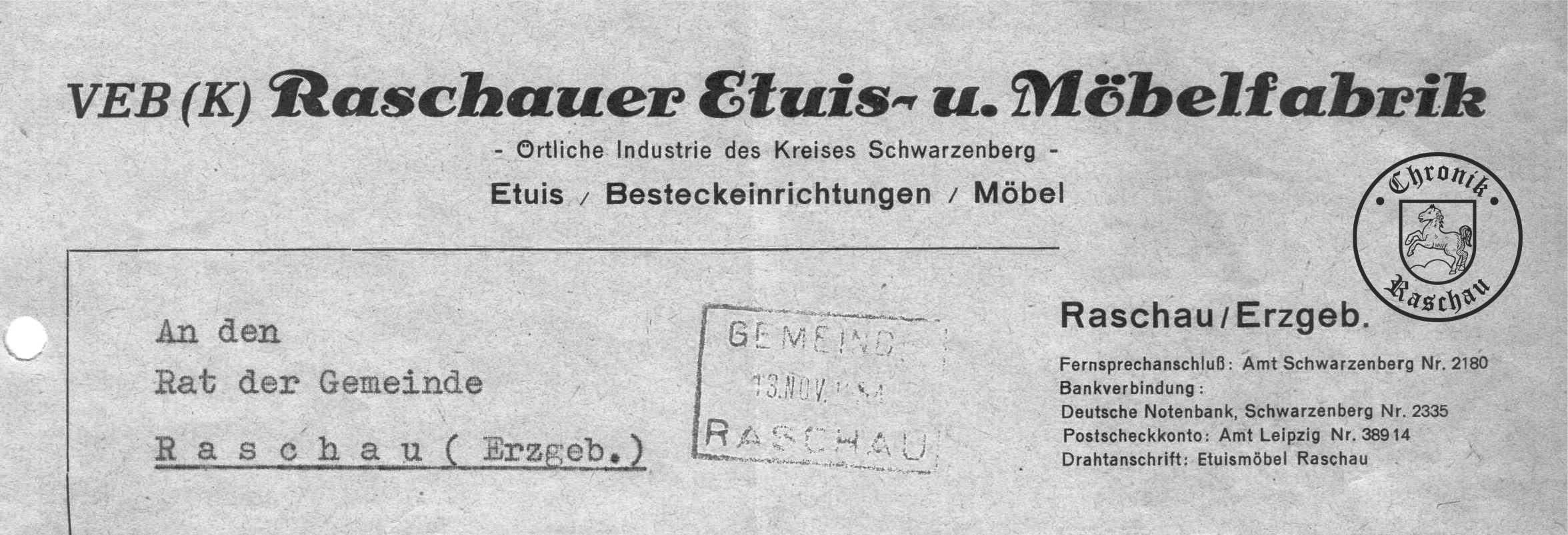1954 Raschaue Etui und Mbelfabrik